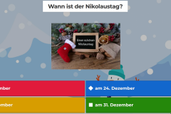 Kahoot skrīnšots ar jautājumnu -  "Wann is der Nikolaustag?"