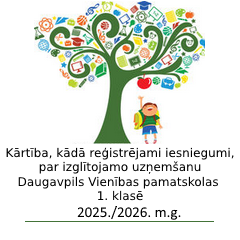 Kārtība, kādā reģistrējami iesniegumi, par izglītojamo uzņemšanu Daugavpils Vienības pamatskolas 1. klasē 2025./2026. m.g.