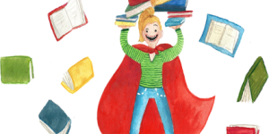 Meitene tur grāmatas virs galvas